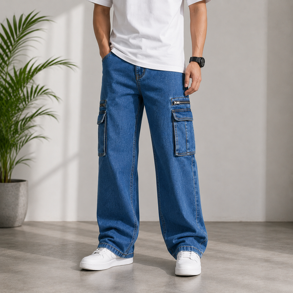 Men's 6-Pocket Wide Leg Cargo Jeans
