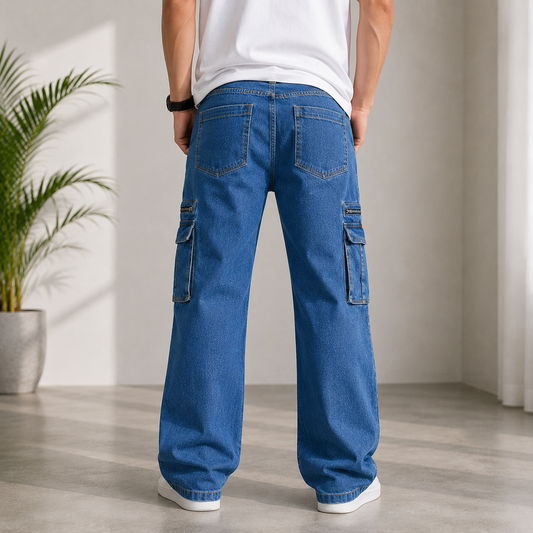 Men's 6-Pocket Wide Leg Cargo Jeans