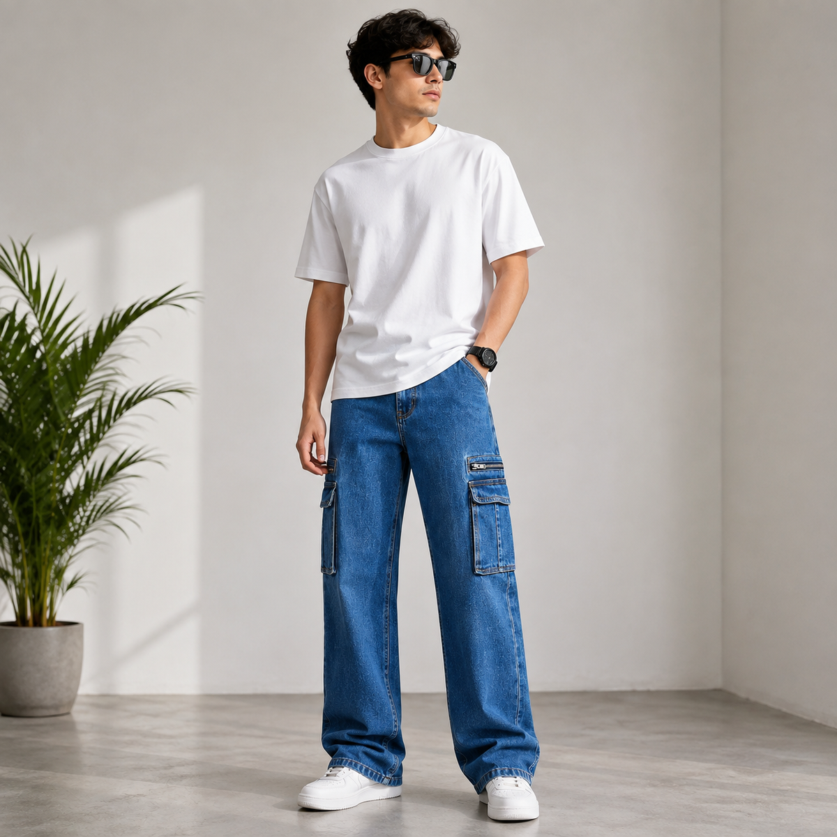Men's 6-Pocket Wide Leg Cargo Jeans