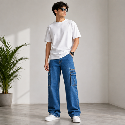 Men's 6-Pocket Wide Leg Cargo Jeans