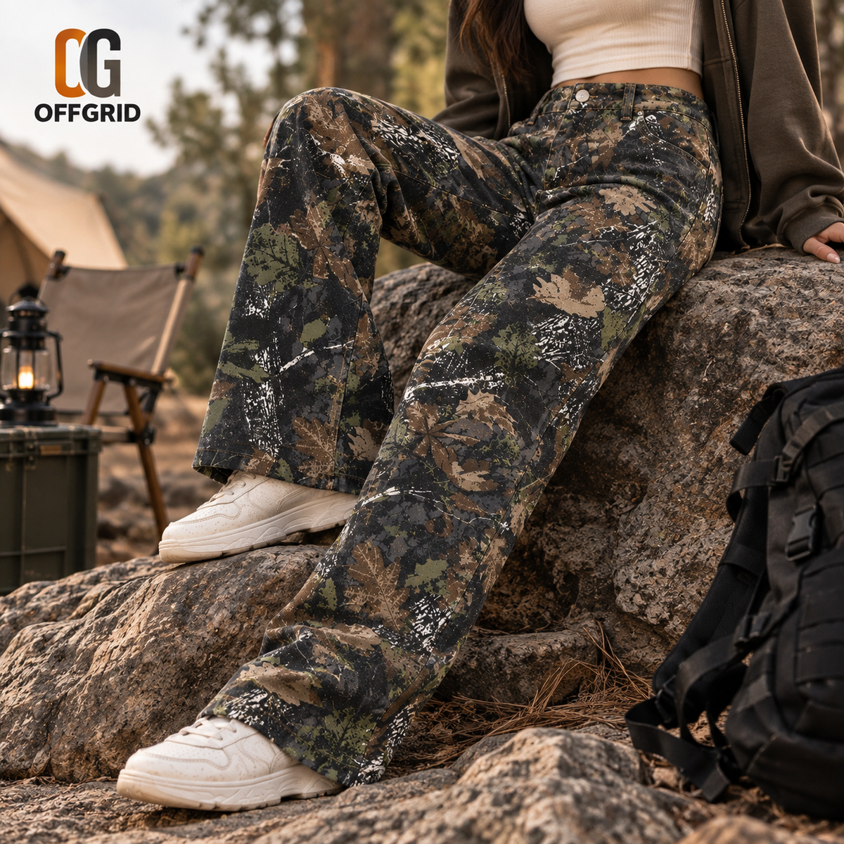 Women's Camouflage Wide-Leg Cargo Pants