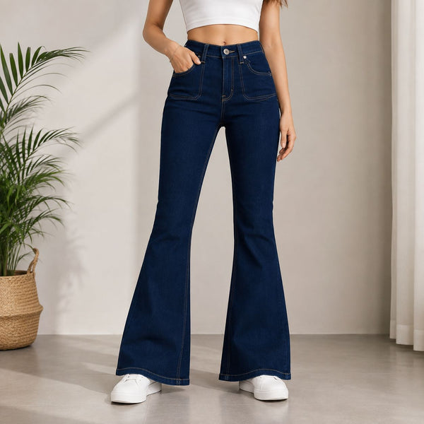 Women's High Rise Flared Royal Blue Jeans